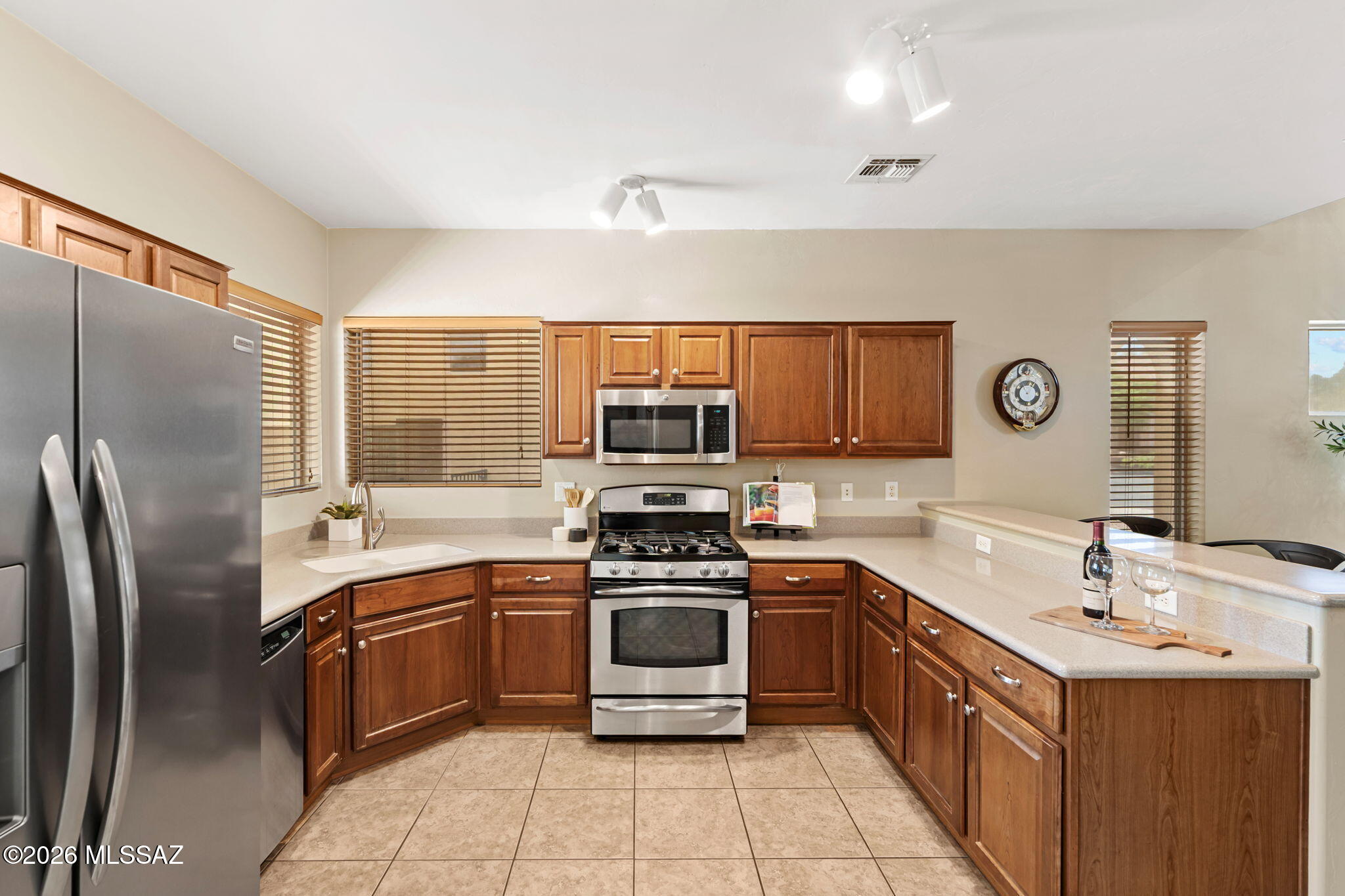 SELLER CONCESSIONS available! A large main level bedroom and full bathroom, walk in pantry with additional under stair storage, and no rear neighbors, are just a few attributes of this spacious 4 bed, 3 bath home in the heart of Rancho Sahuarita. Upstairs you'll find 3 additional bedrooms and plenty of room to spread out. Step outside and enjoy the private patio and fully landscaped northeast facing back yard for year round enjoyment.
A recently replaced HVAC system adds comfort and peace of mind for the new owner. Conveniently located near shopping, dining, schools, and all that the amenities Rancho Sahuarita has to offer, including parks, pools, gyms, the wilderness trail, paved pathways, and so much more. This move-in-ready home combines space, privacy, and versatility in a great locat