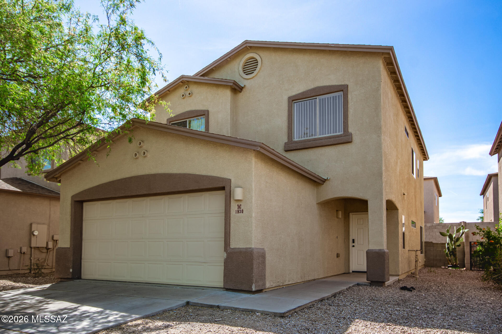 Discover all the charm of this lovely two-story home! Inside, the thoughtfully designed layout is perfect for entertaining and relaxation, showcasing tile flooring, plenty of natural light, sliding doors to the patio, and neutral paint that works great with all decor. The kitchen boasts track lights, plenty of cabinetry adorned with crown molding, a spacious peninsula with a breakfast bar, and built-in appliances. The serene main bedroom is complete with a sitting room, a practical walk-in closet, and a bathroom with double sinks for convenience. Double doors open to the den, perfect for a home office or hobby area. Out back, you'll have a nicely sized patio, where you can enjoy weekend grills and fun evenings with your loved ones. What are you waiting for? Check it out before it's gone!