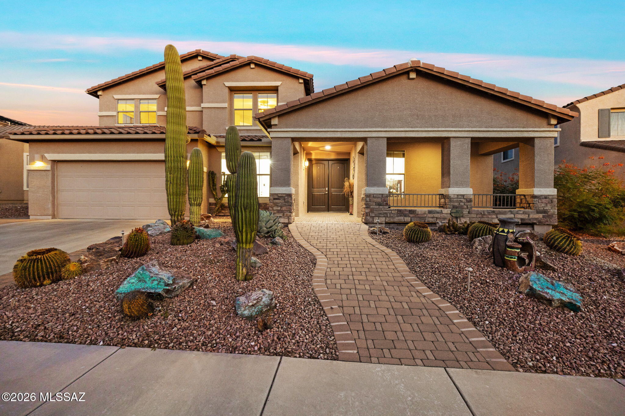 Enjoy breathtaking, unobstructed mountain view from this beautifully maintained 4-bedroom, 2.5-bath home.  Soaring vaulted ceilings and a freshly painted interior create a bright, welcoming atmosphere, while the open great room flows seamlessly into a chef-inspired kitchen designed for everyday living and entertaining. A versatile loft offers flexible space for a home office, media room, fitness area, or hobbies.  Step outside to a private backyard featuring a relaxing spa that overflows into the spool, a built-in barbecue, and room to unwind while taking in the scenery.  A spacious, epoxy coated flooring,  3-car tandem garage with additional storage completes this exceptional property, offering comfort, style, and functionality inside and out.
